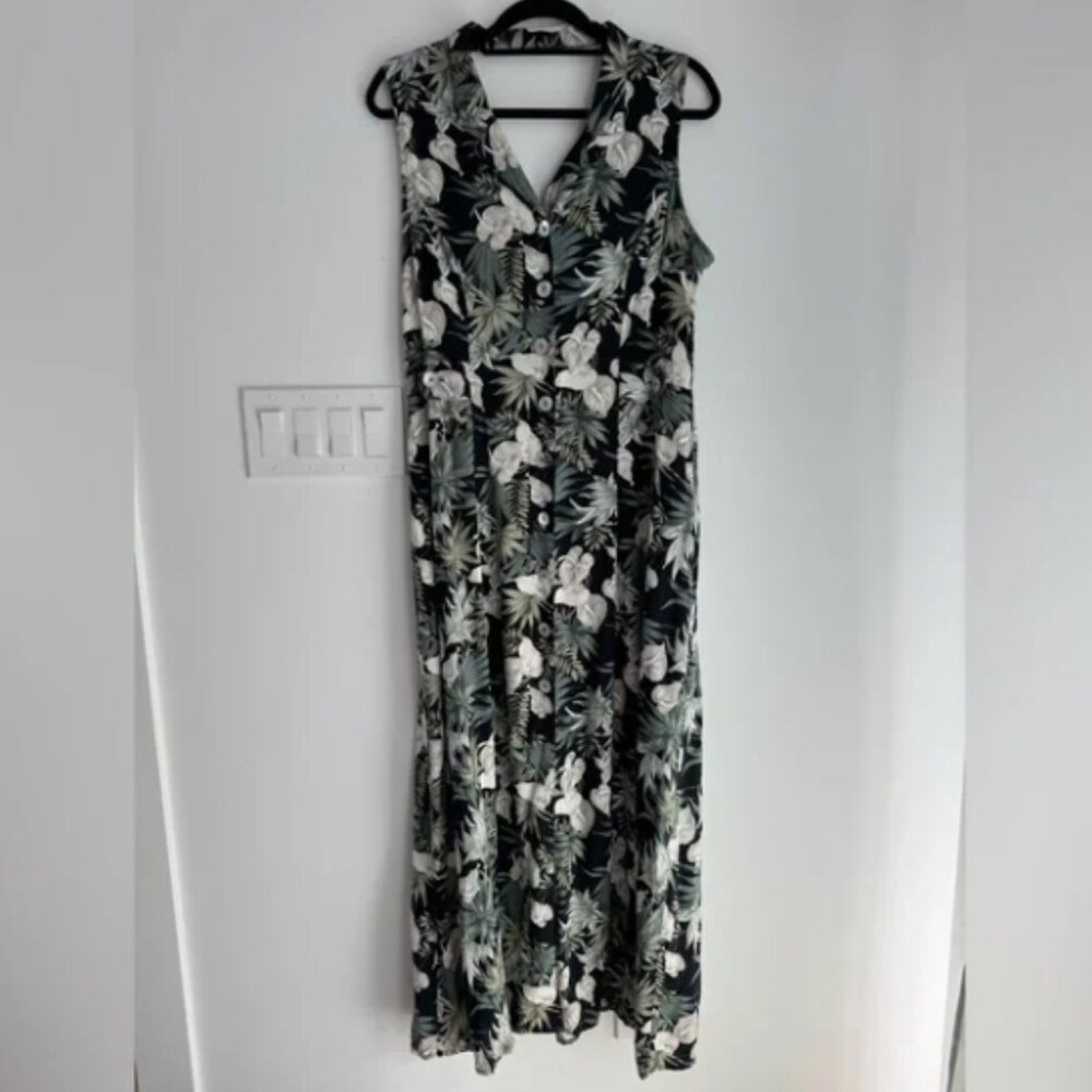 Vintage TEDDI shirt floral maxi dress Women’s size 12 Hawaiian Tropical